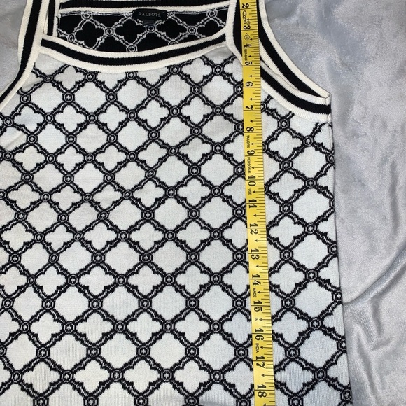 Talbots LATTICE JACQUARD TIPPED black white knit tank top size XS geo print - Picture 5 of 7